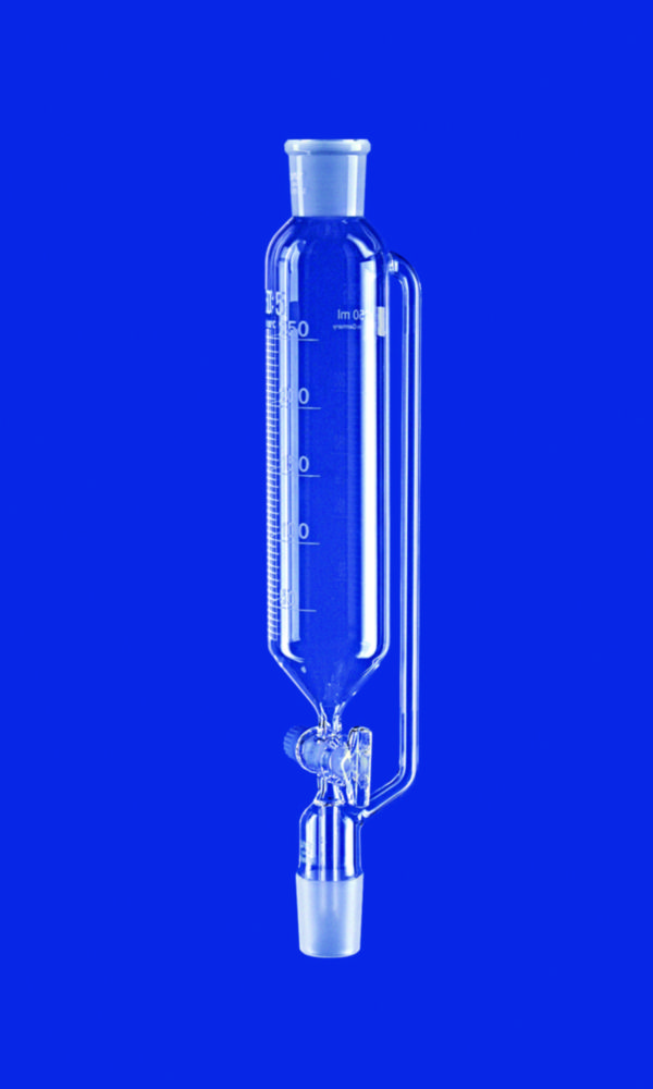 Dropping funnels, cylindrical, with pressure equalizing tube, borosilicate glass 3.3, with glass key
