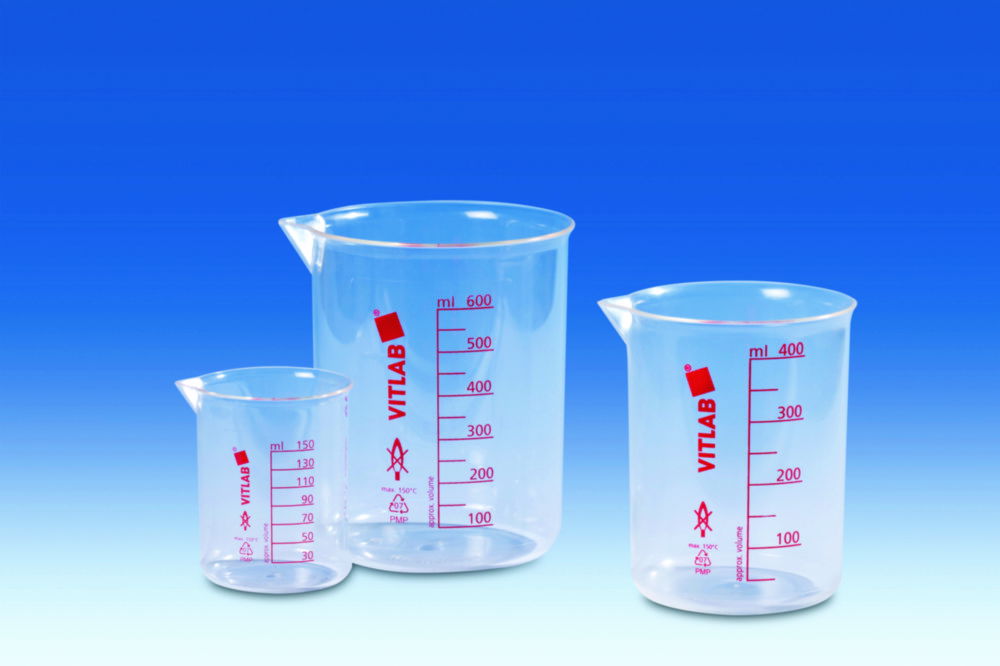 Griffin beakers PMP, with printed red scale