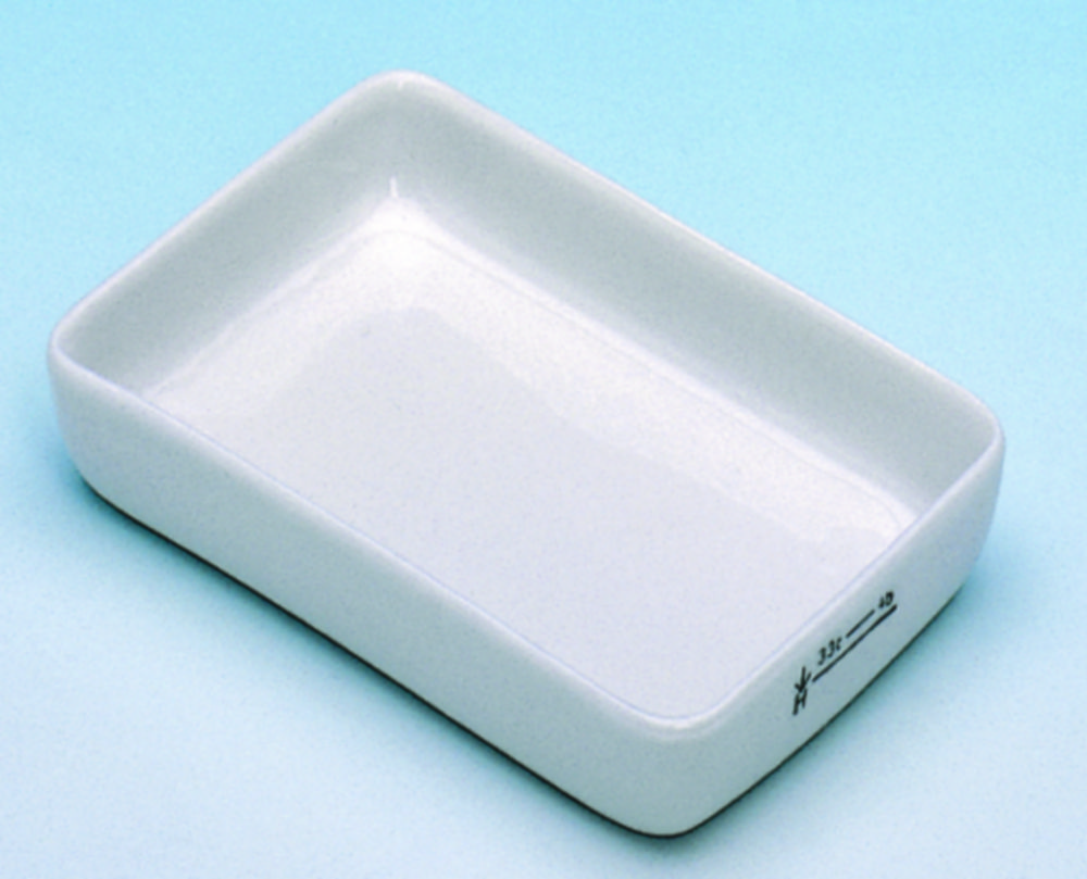 Incinerating dishes, porcelain, rectangular