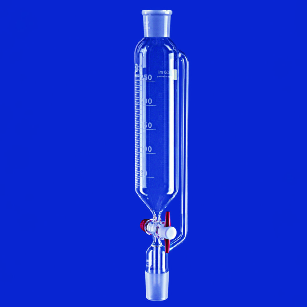 Dropping funnels, cylindrical, with pressure equalizing tube, borosilicate glass 3.3, with PTFE key
