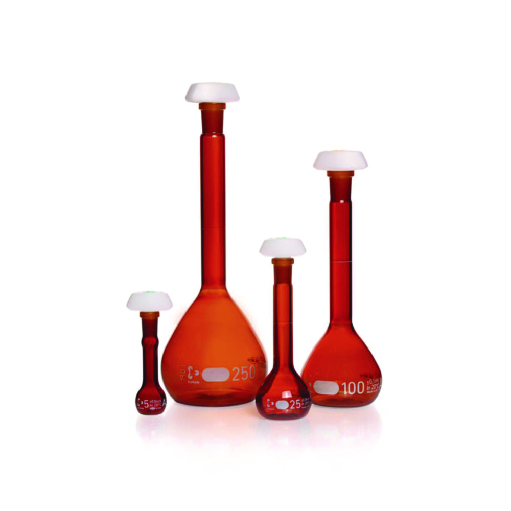 Volumetric flask DURAN®, amber glass, class A, white graduated
