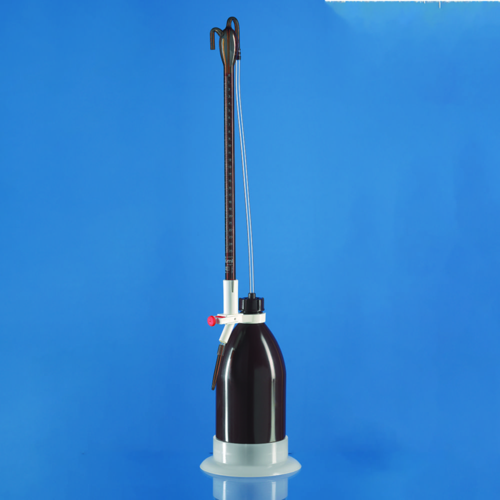 Automatic burettes, glass, Schilling pattern, boro 3.3, class B, amber