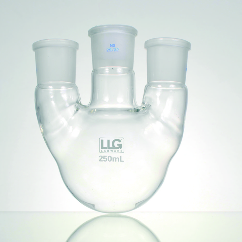 LLG-Three-neck round bottom flasks with standard ground joint, borosilicate glass 3.3, parallel side necks