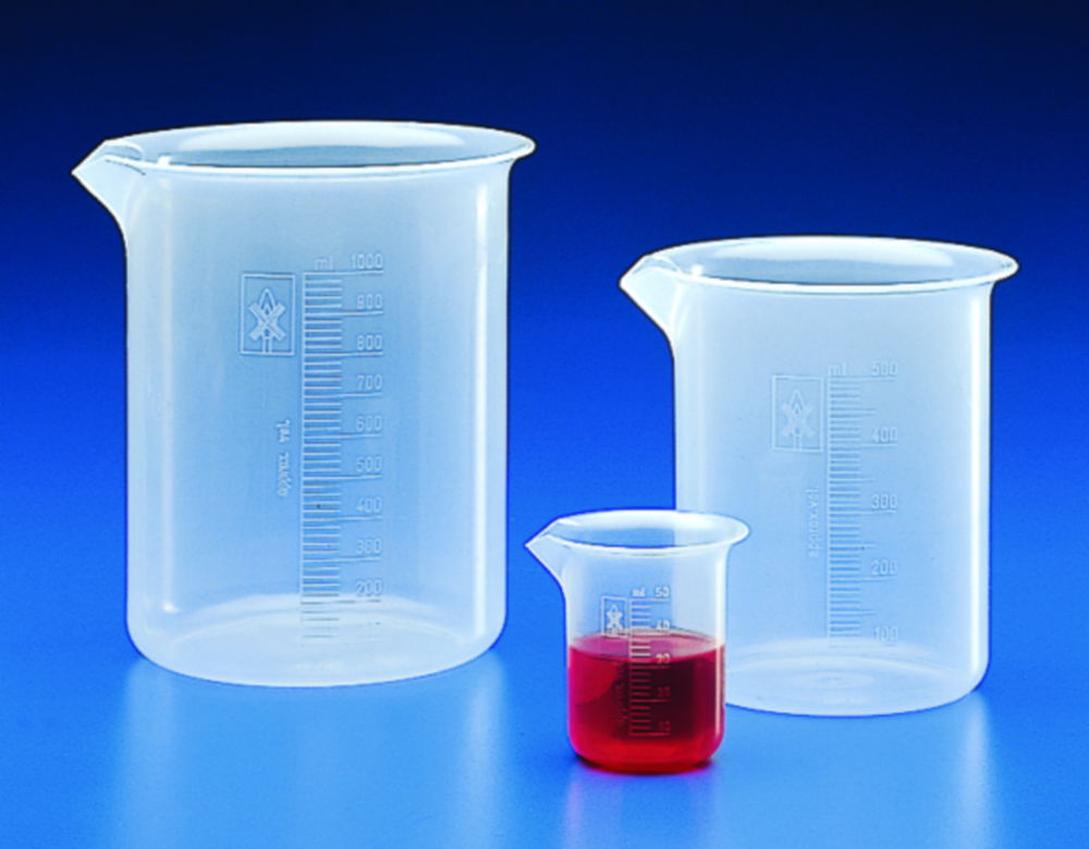 Beakers, PP, low form, embossed graduations