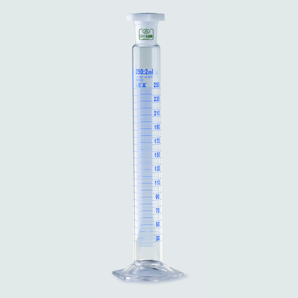 Mixing cylinders, borosilicate glass 3.3, tall form, class A, blue graduated
