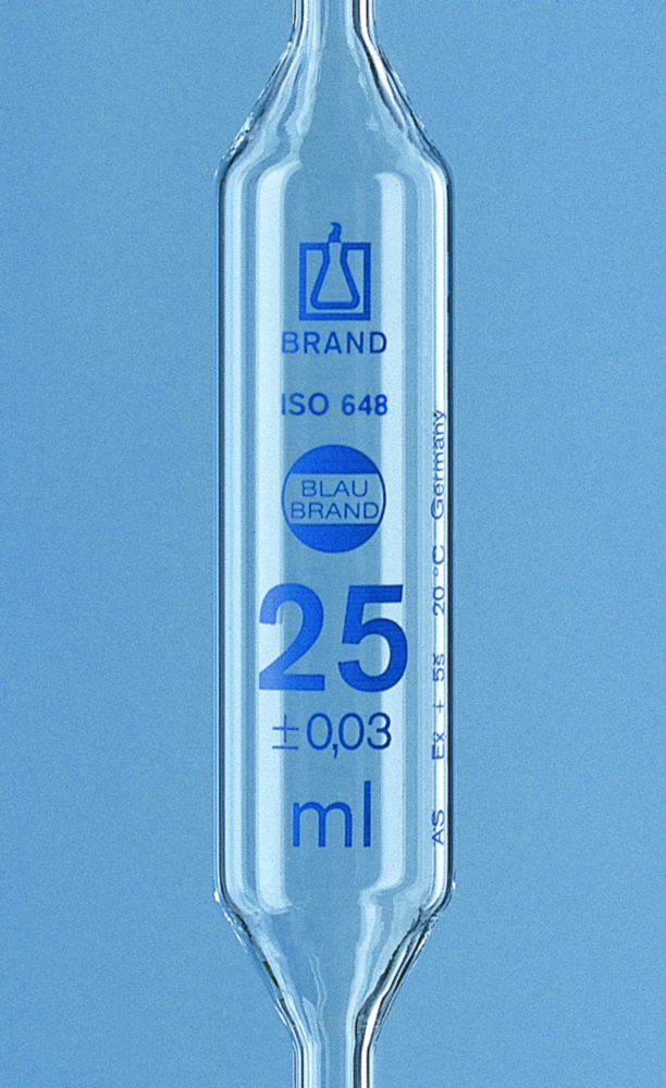 Volumetric Pipettes, AR-glass®, Class AS, 2 marks, Blue Graduation, with Individual Certificate