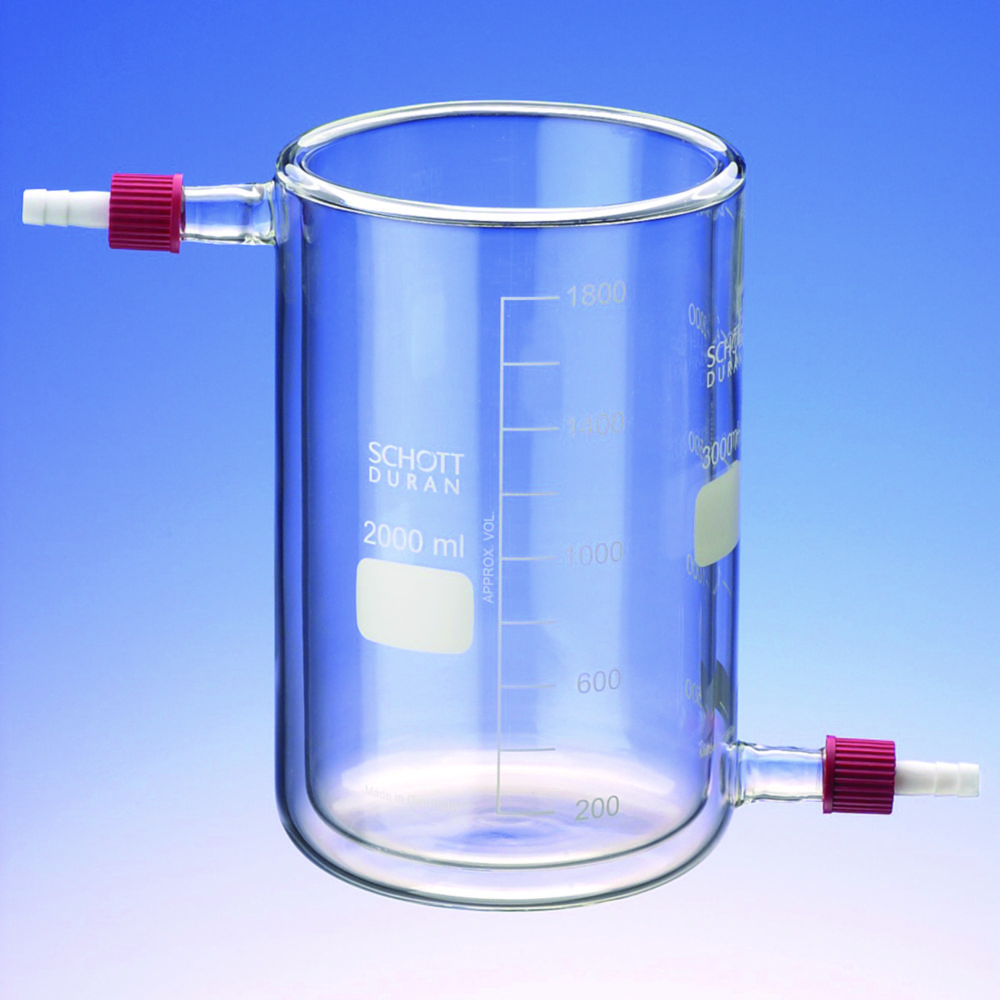 Beakers, glass, jacketed wiht PTFE-Olive, type T-GL