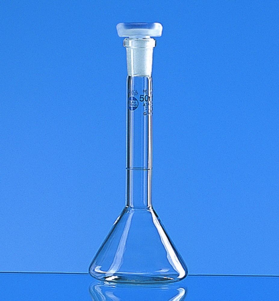 Volumetric trapezoidal flasks, borosilicate glass 3.3, class A, blue graduations