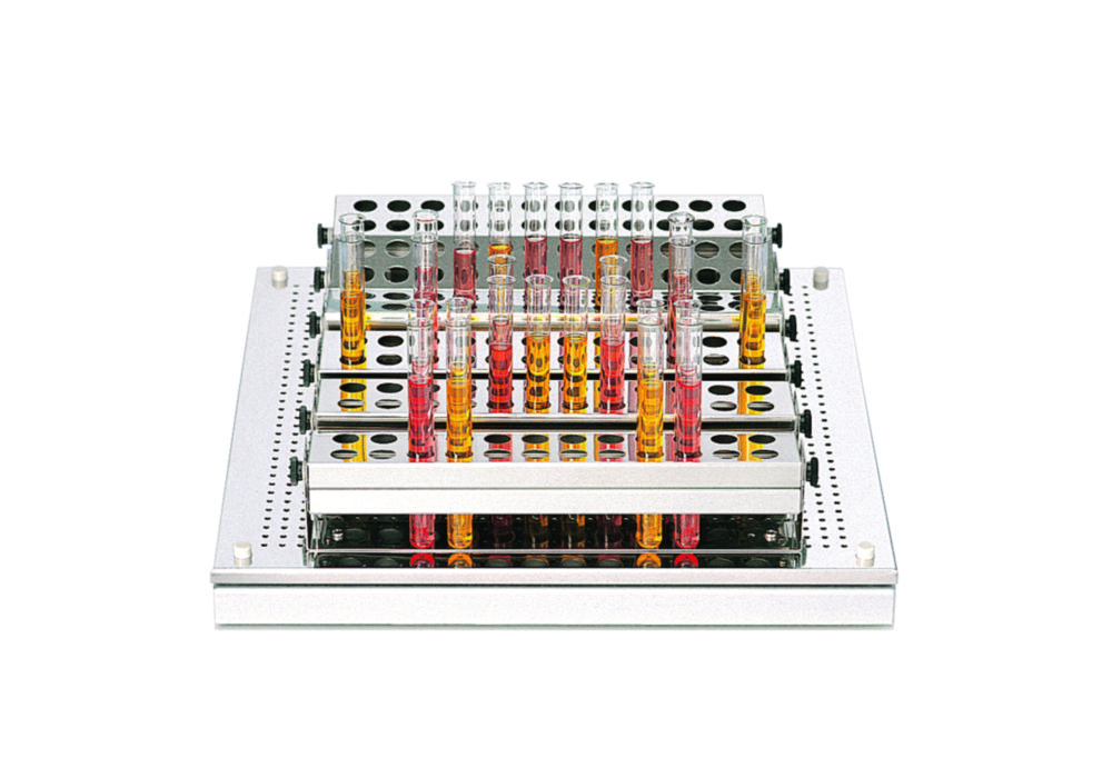 Test tube rack for shaking trays, stainless steel