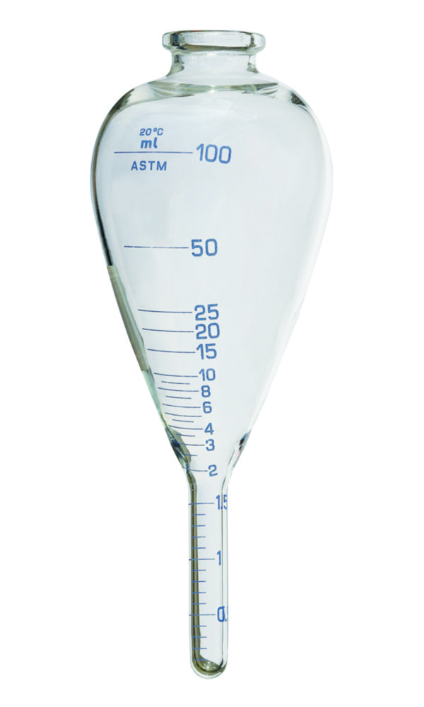 ASTM centrifuge tube, pear-shaped with cylindrical base, borosilicate glass 3.3