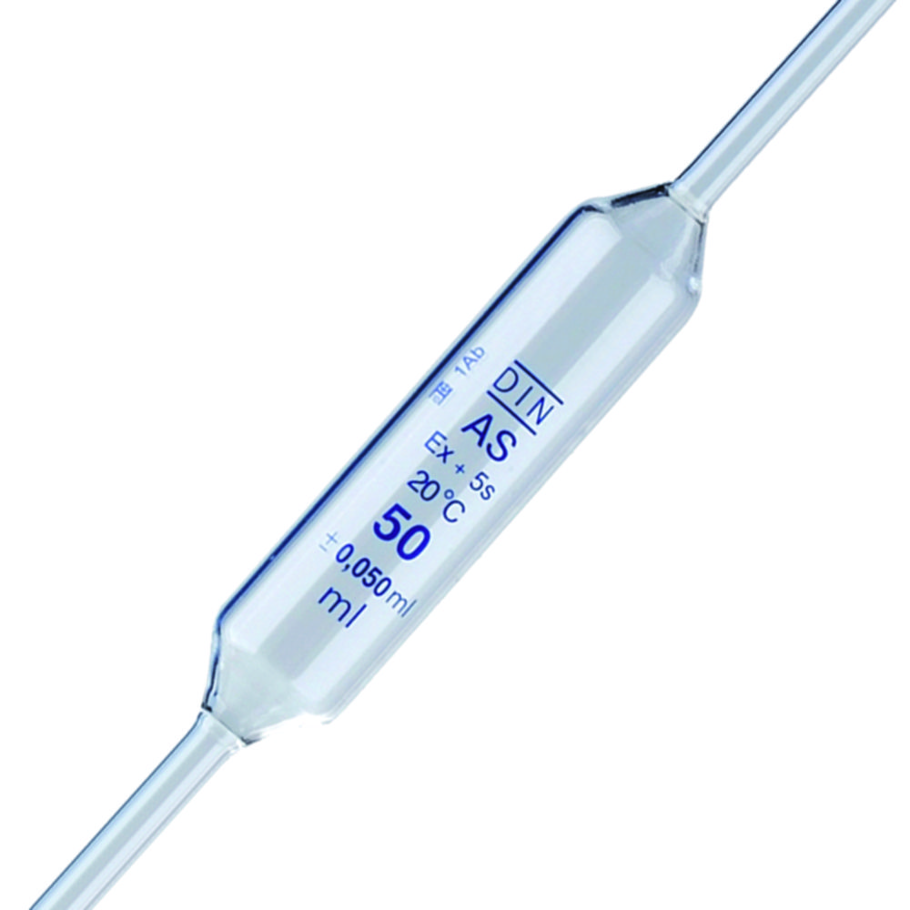 LLG-Volumetric pipettes, soda glass, class AS, 1 mark, blue graduated
