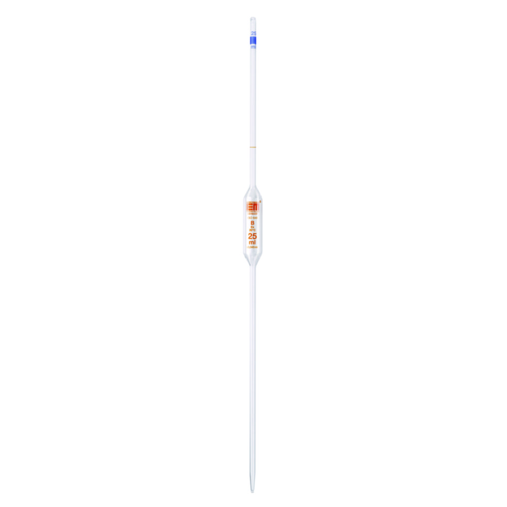 Volumetric pipettes, Soda-lime glass, 1 mark, class B, amber stain graduation