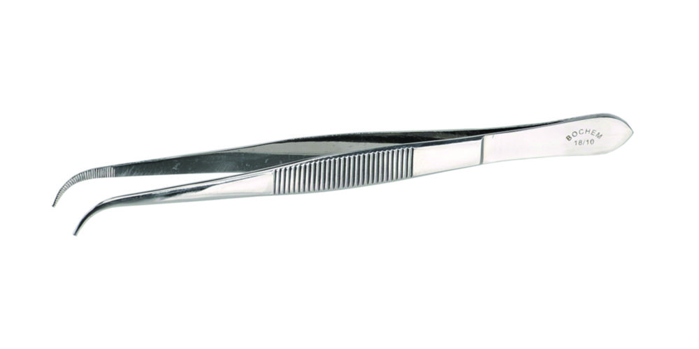 Forceps, curved end, 18/10 steel