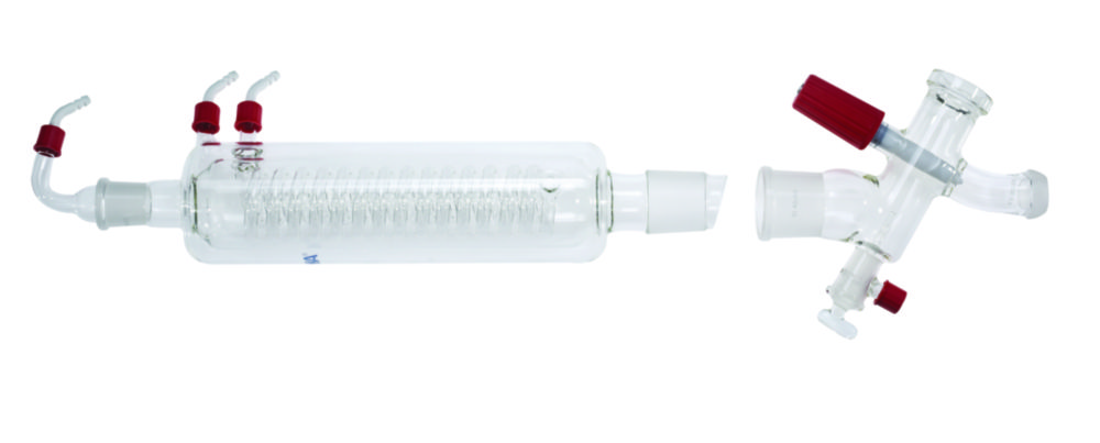 Vertical-intensive condenser with manifold and cut-off valve for rotary evaporator RV 10/RV 8/RV 3