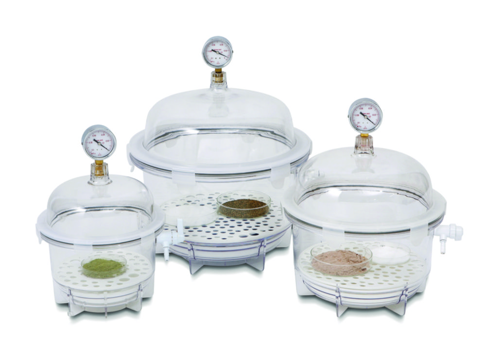 LLG-Vacuum desiccators, polycarbonate, round form, "Heavy Duty", with vacuum gauge