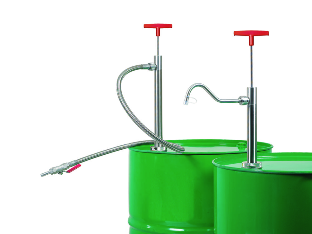 Barrel pumps, stainless steel, flexible tubing with stopcock