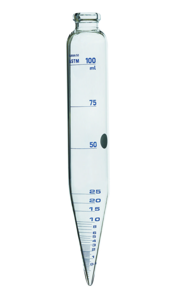 ASTM centrifuge tube, cylindrical, with conical base, borosilicate glass 3.3