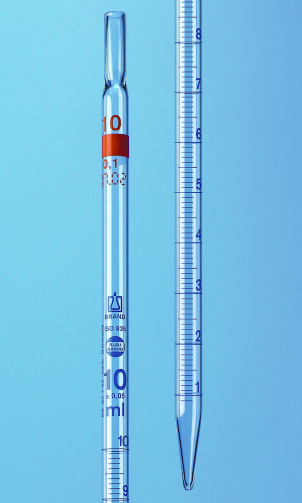 Graduated pipettes, total delivery, AR-glas®, class AS, blue graduation, type 2