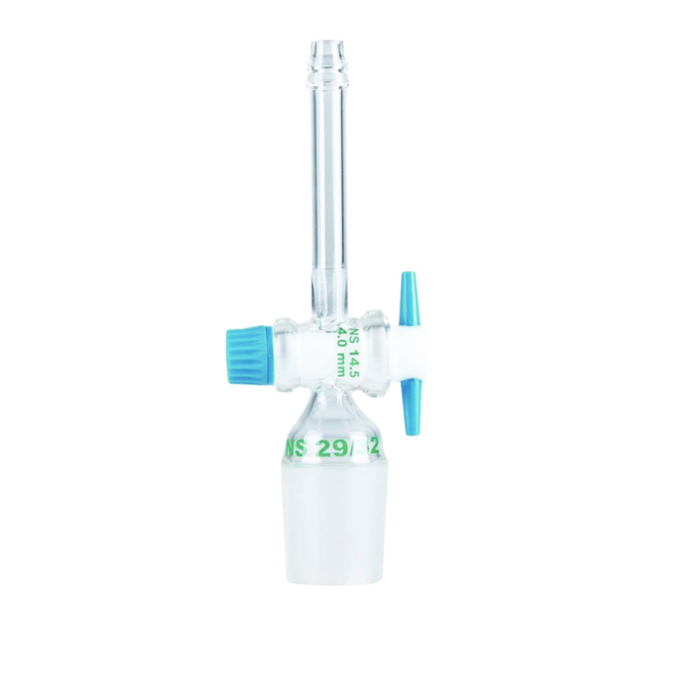 Adapter for tubing, borosilicate glass 3.3, straight, with stopcock